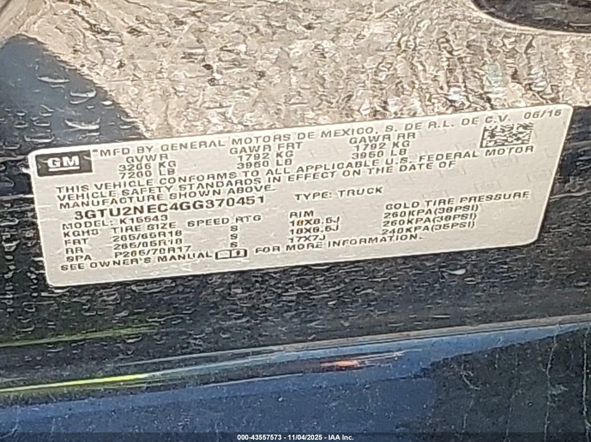 2016 GMC SIERRA 1500 SLT - 3GTU2NEC4GG370451