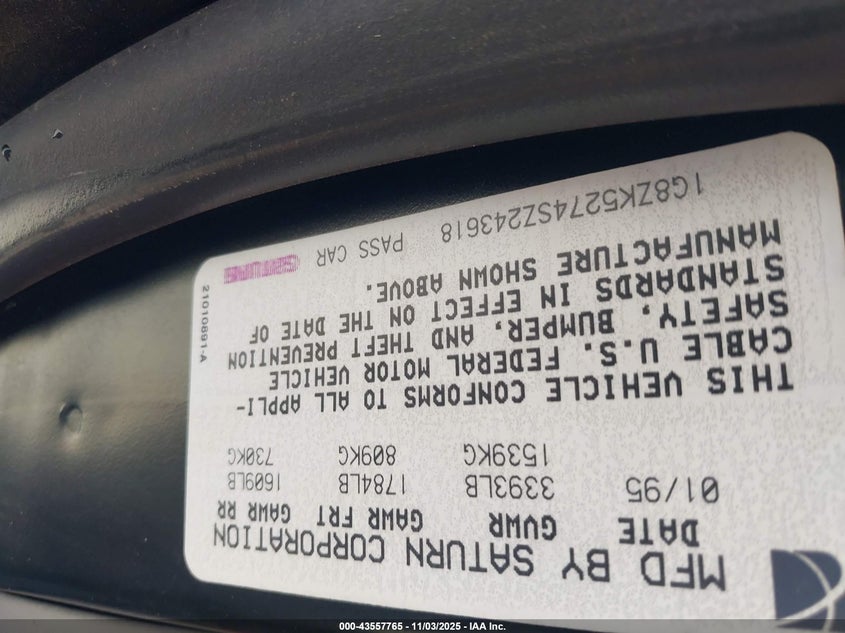 1G8ZK5274SZ243618 1995 SATURN SL photo no. 9