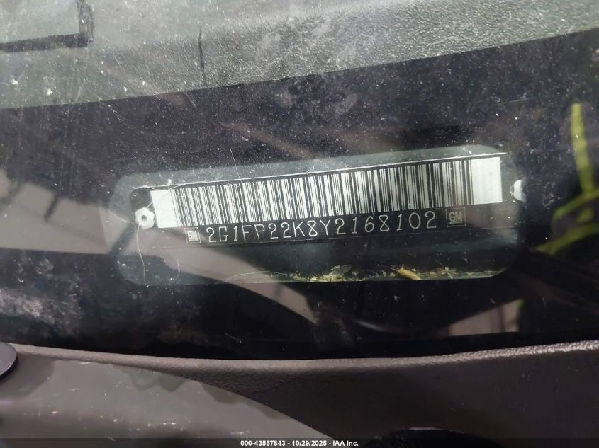 2000 Chevrolet Camaro VIN: 2G1FP22K8Y2168102 Lot: 43557843