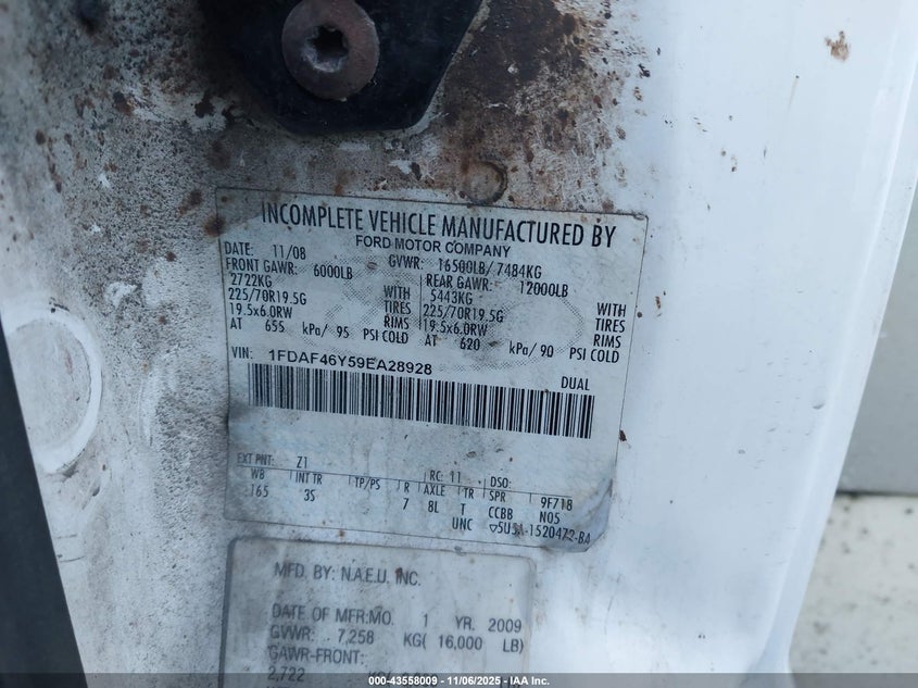 2009 Ford F-450 Chassis Xl/Xlt VIN: 1FDAF46Y59EA28928 Lot: 43558009