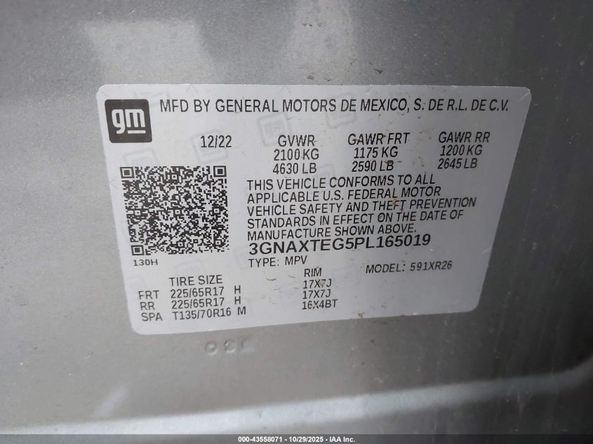 2023 Chevrolet Equinox Awd 2Fl VIN: 3GNAXTEG5PL165019 Lot: 43558071