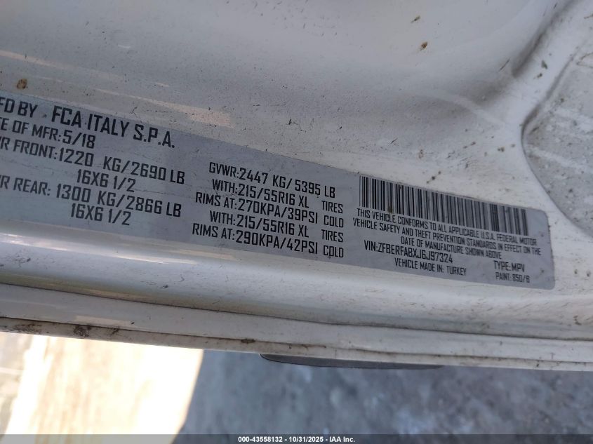 2018 Ram Promaster City Tradesman VIN: ZFBERFABXJ6J97324 Lot: 43558132