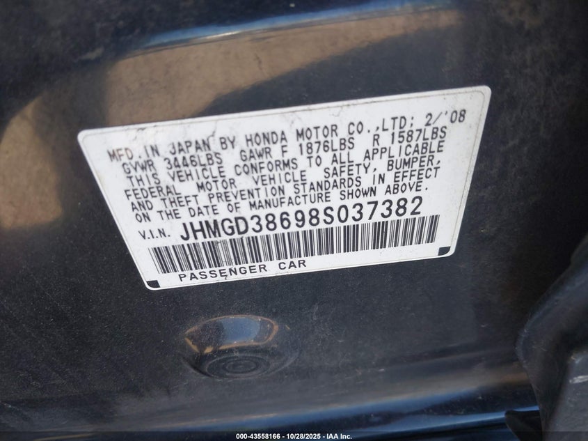 JHMGD38698S037382 2008 HONDA FIT photo no. 9