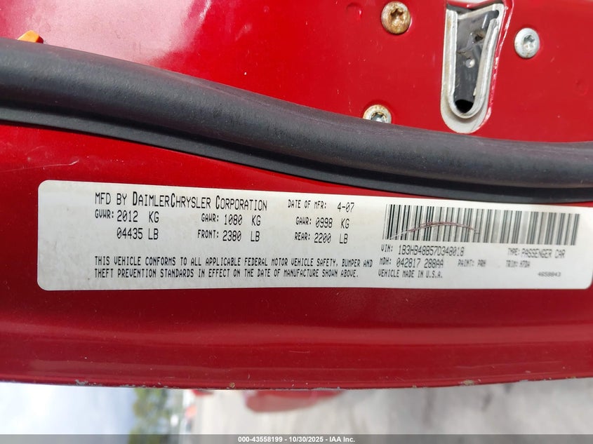 2007 Dodge Caliber Sxt VIN: 1B3HB48B57D348018 Lot: 43558199
