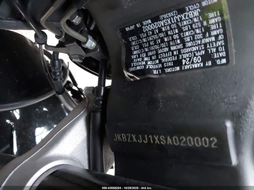 2025 Kawasaki Zx636 K VIN: JKBZXJJ1XSA020002 Lot: 43558204