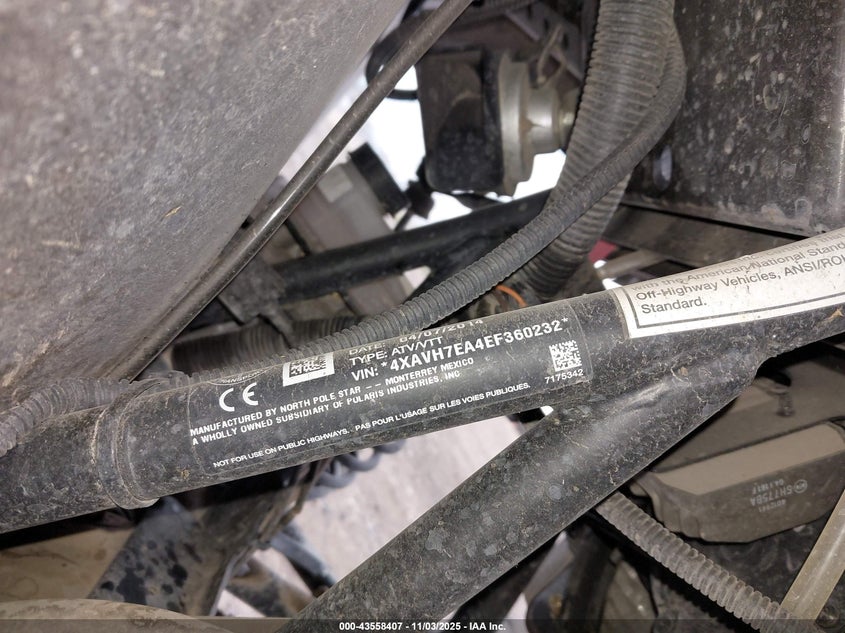 2014 Polaris Rzr 800 Eps/800 Xc VIN: 4XAVH7EA4EF360232 Lot: 43558407