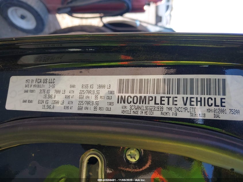 2016 Ram 5500 Chassis Tradesman/Slt/Laramie VIN: 3C7WRNEL9GG231939 Lot: 43558481