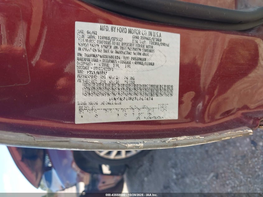 2003 Lincoln Town Car Executive VIN: 1LNHM81W03Y601824 Lot: 43558580