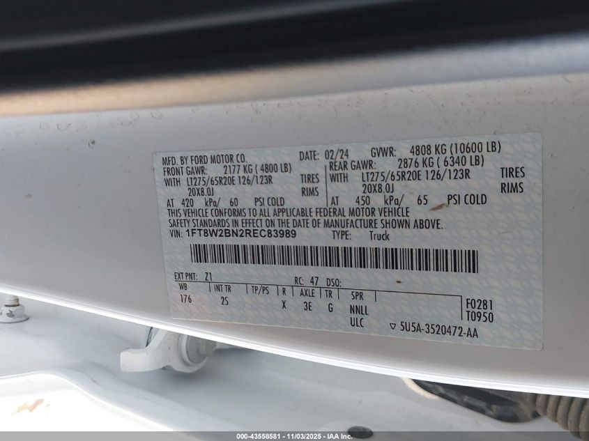 2024 Ford F-250 Xlt VIN: 1FT8W2BN2REC83989 Lot: 43558581