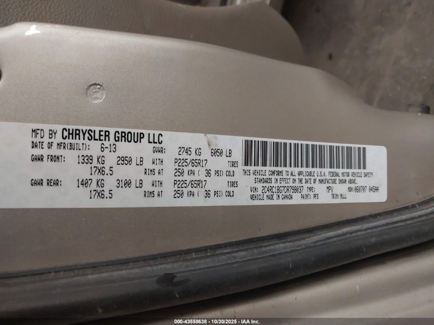 2013 Chrysler Town & Country Touring VIN: 2C4RC1BG7DR798037 Lot: 43558638