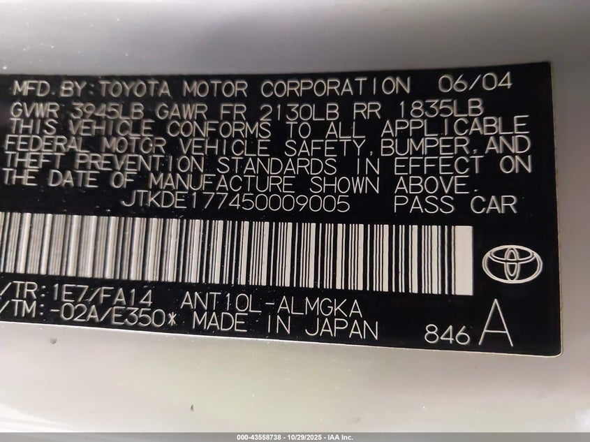 2005 Scion Tc VIN: JTKDE177450009005 Lot: 43558738