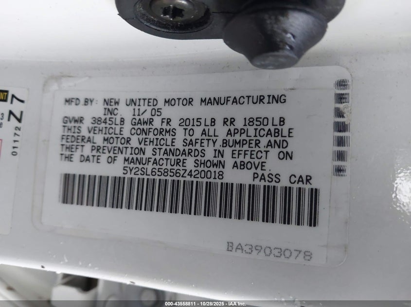 2006 Pontiac Vibe VIN: 5Y2SL65856Z420018 Lot: 43558811