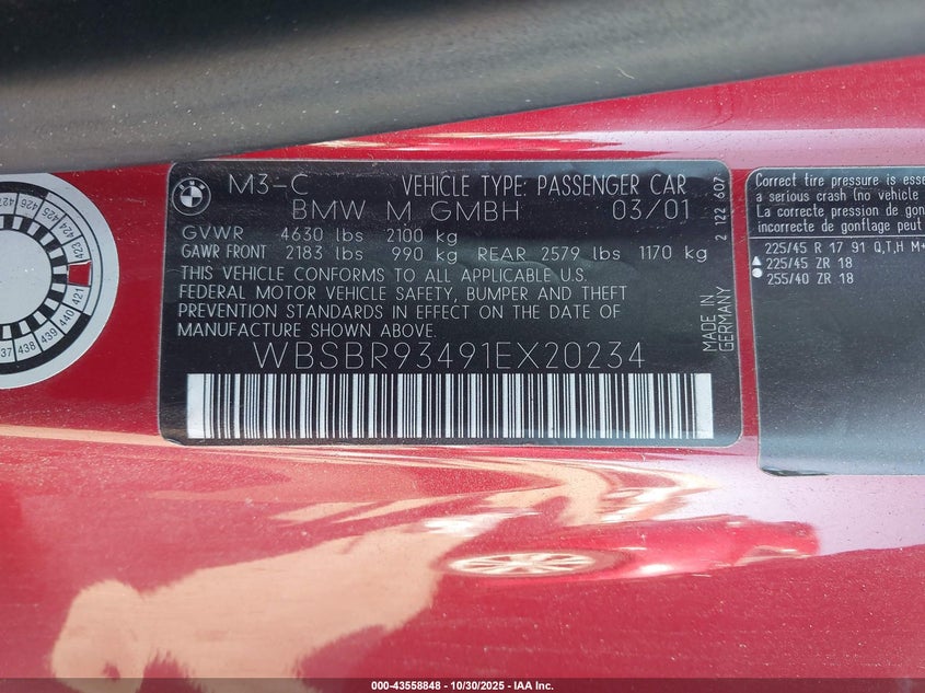 WBSBR93491EX20234 2001 BMW M3 photo no. 9