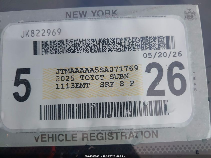 2025 Toyota Bz4X Xle VIN: JTMAAAAA5SA071769 Lot: 43559031