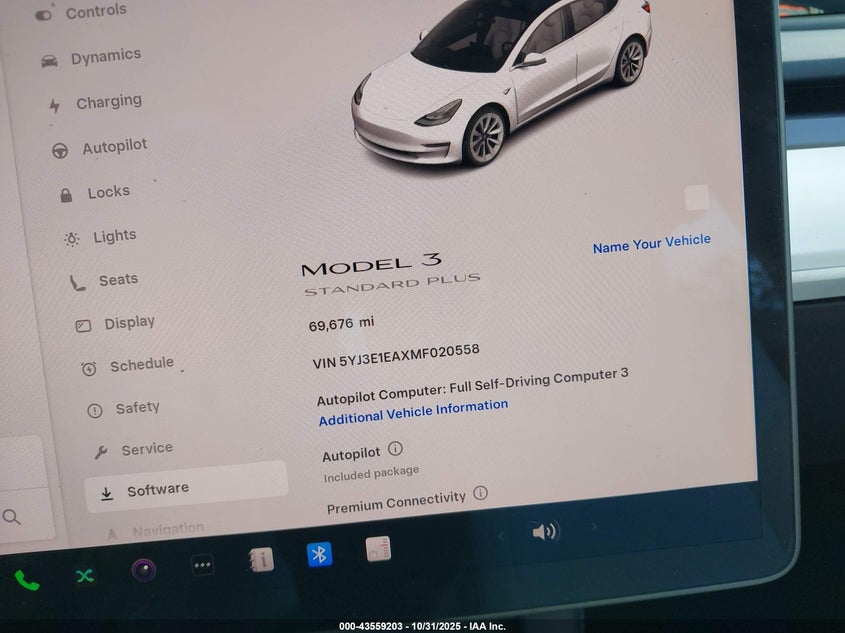 2021 Tesla Model 3 Standard Range Plus Rear-Wheel Drive VIN: 5YJ3E1EAXMF020558 Lot: 43559203