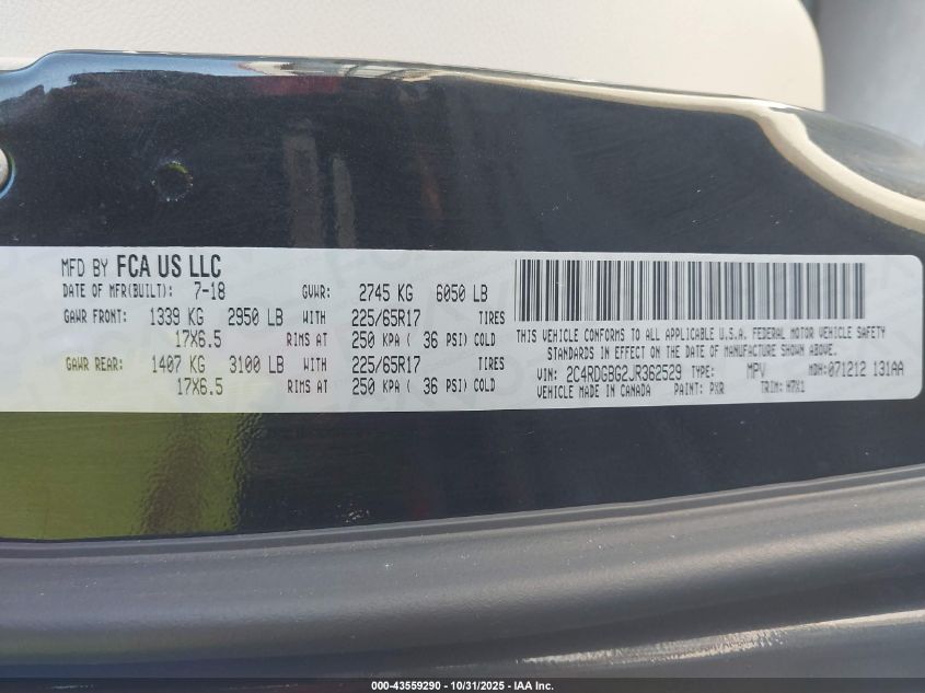 2018 Dodge Grand Caravan Se VIN: 2C4RDGBG2JR362529 Lot: 43559290