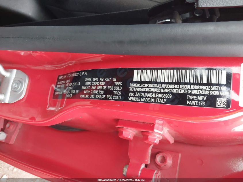 2020 Jeep Renegade Jeepster Fwd/Sport Fwd VIN: ZACNJAAB4LLPM0890 Lot: 43559462