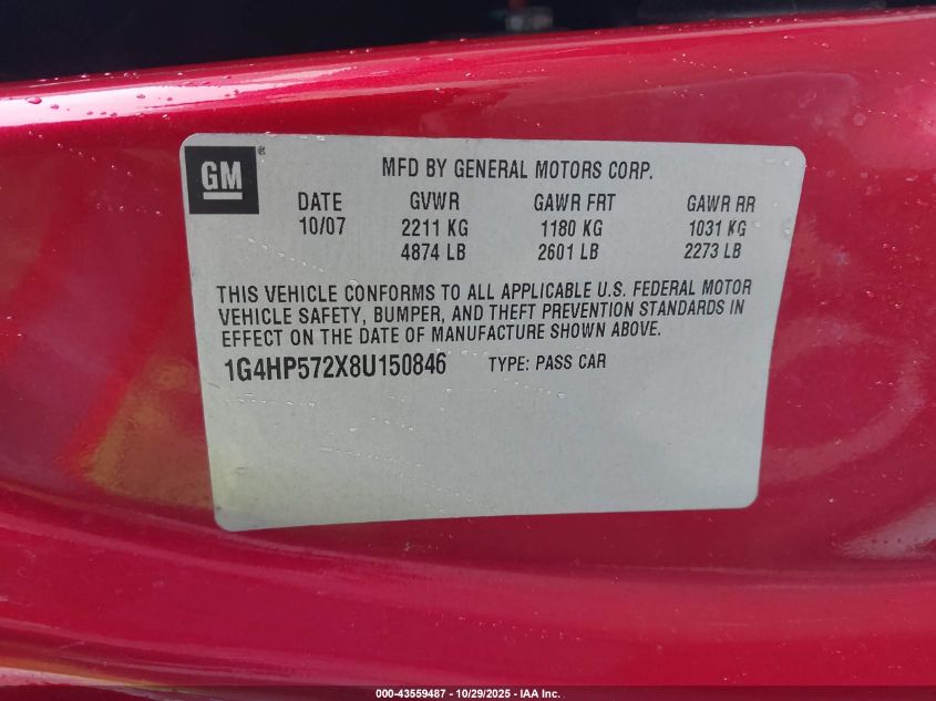 2008 Buick Lucerne Cx VIN: 1G4HP572X8U150846 Lot: 43559487