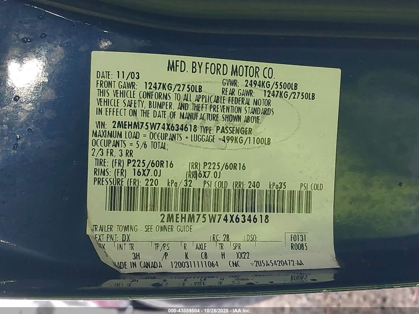 2MEHM75W74X634618 2004 MERCURY GRAND MARQUIS photo no. 9