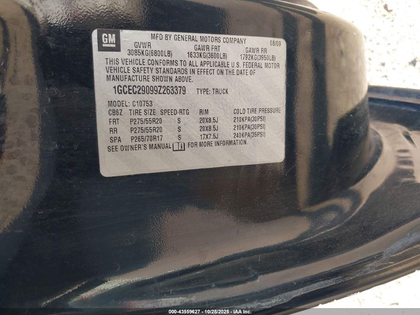 2009 Chevrolet Silverado 1500 Lt VIN: 1GCEC29099Z263379 Lot: 43559627