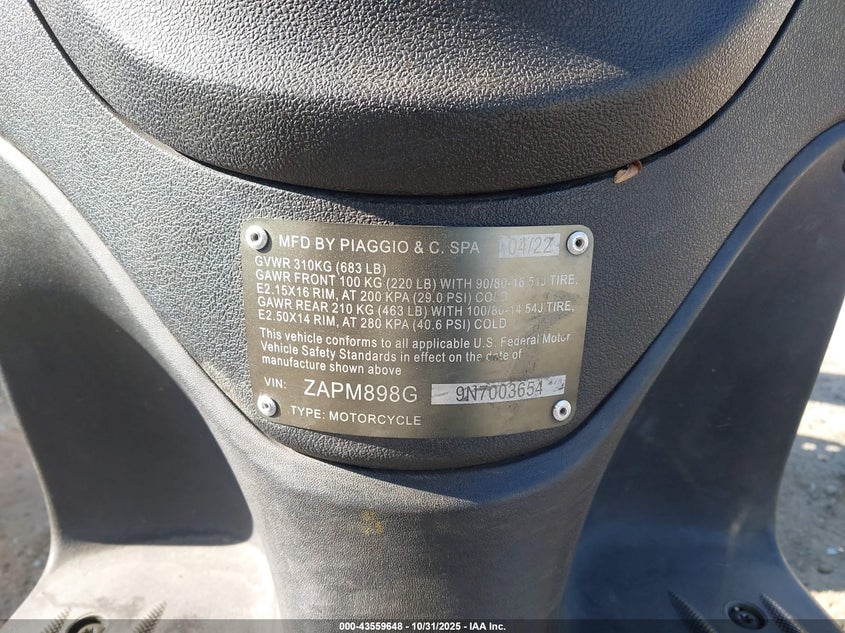 2022 Piaggio Liberty 150/150 S/150 Baci Perugina VIN: ZAPM898G9N7003654 Lot: 43559648