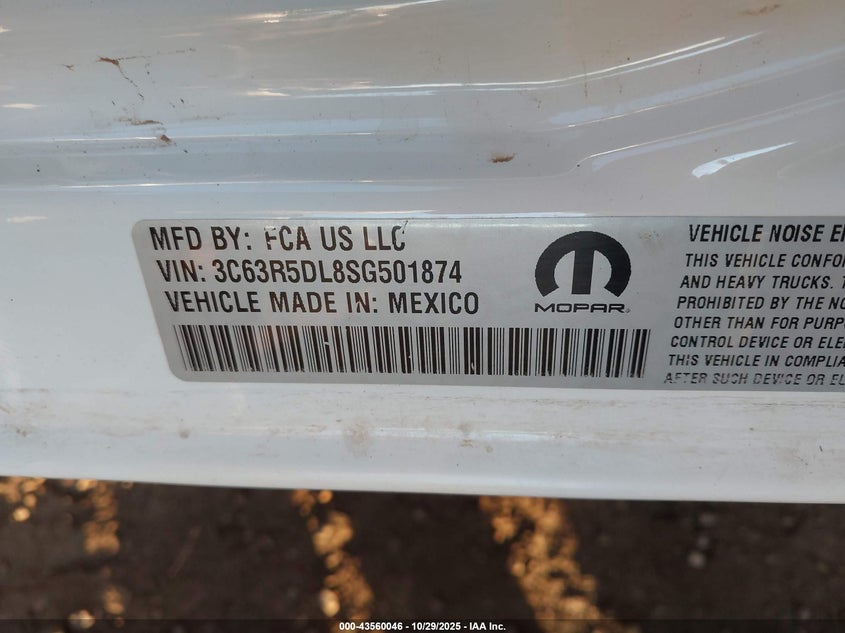 2025 Ram 2500 Big Horn 4X4 6'4 Box VIN: 3C63R5DL8SG501874 Lot: 43560046
