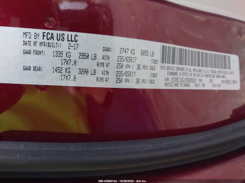 2017 Chrysler Pacifica Touring VIN: 2C4RC1DG1HR695523 Lot: 43560144