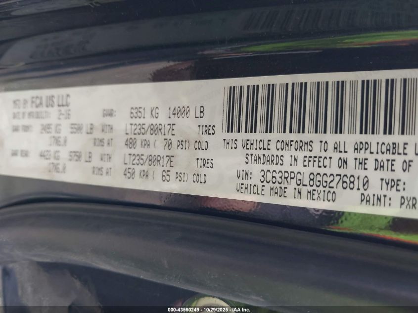 2016 Ram 3500 Tradesman VIN: 3C63RPGL8GG276810 Lot: 43560249