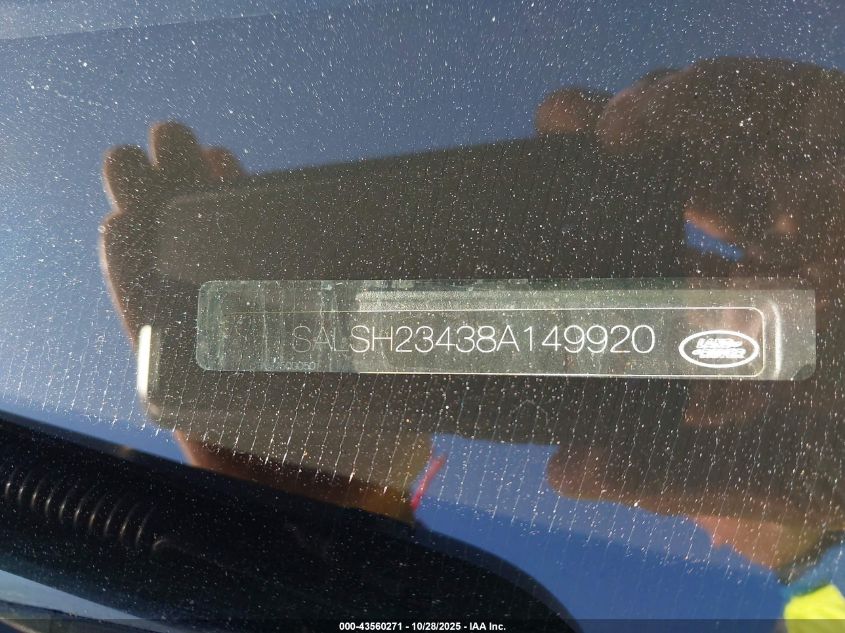 2008 Land Rover Range Rover Sport Supercharged VIN: SALSH23438A149920 Lot: 43560271