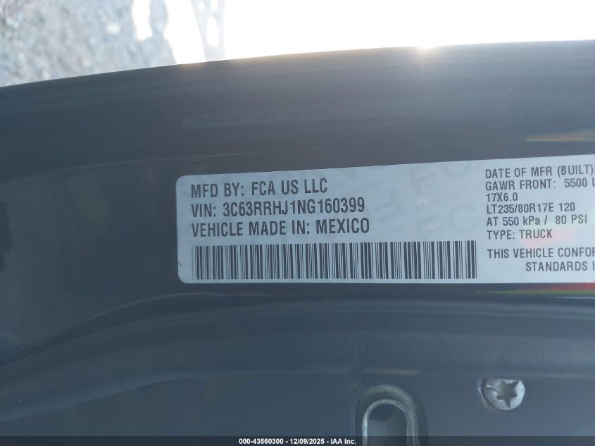 2022 Ram 3500 Big Horn 4X4 8' Box VIN: 3C63RRHJ1NG160399 Lot: 43560300