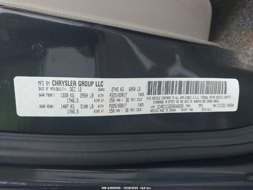 2013 Chrysler Town & Country Touring-L VIN: 2C4RC1CG5DR646658 Lot: 43560390