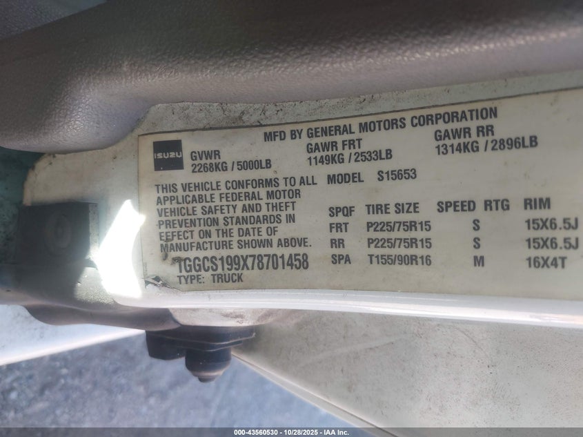 2007 Isuzu I-290 S VIN: 1GGCS199X78701458 Lot: 43560530