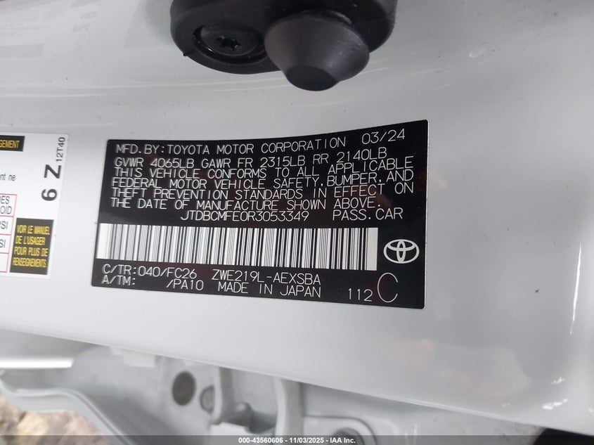 JTDBCMFE0R3053349 2024 TOYOTA COROLLA photo no. 9