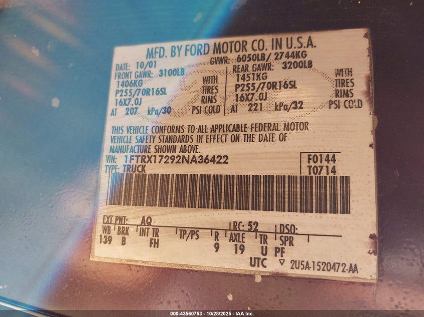 1FTRX17292NA36422 2002 FORD F-150 photo no. 9