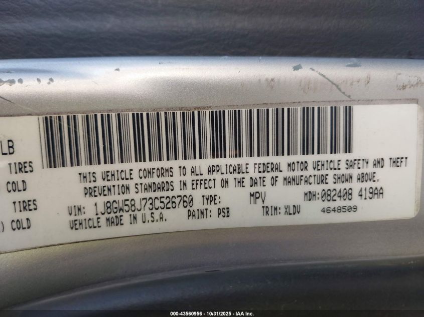2003 Jeep Grand Cherokee Limited VIN: 1J8GW58J73C526760 Lot: 43560956