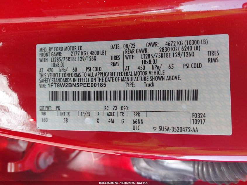 2023 Ford F-250 Lariat VIN: 1FT8W2BN5PEE00185 Lot: 43560974