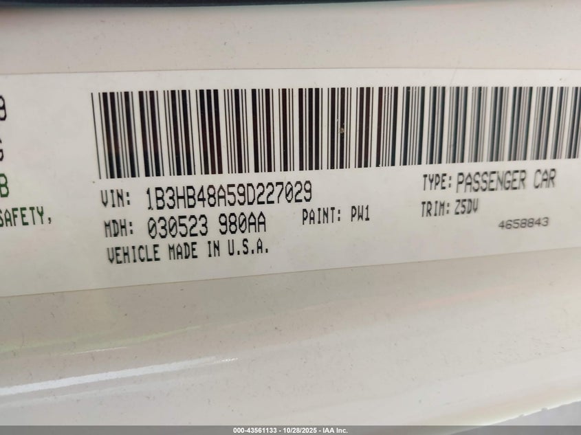 2009 Dodge Caliber Sxt VIN: 1B3HB48A59D227029 Lot: 43561133
