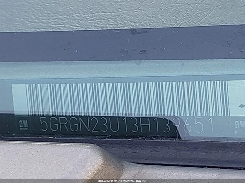 2003 Hummer H2 VIN: 5GRGN23U13H139651 Lot: 43561172