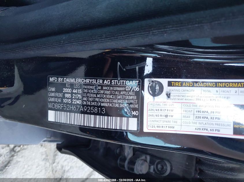 2007 Mercedes-Benz C 230 Sport VIN: WDBRF52H67A925813 Lot: 43561266