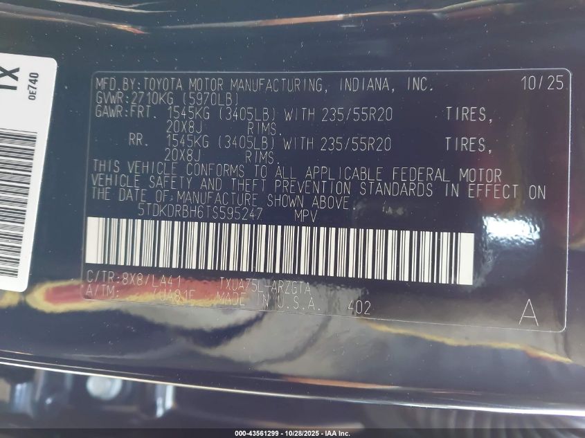 2026 Toyota Highlander VIN: 5TDKDRBH6TS595247 Lot: 43561299