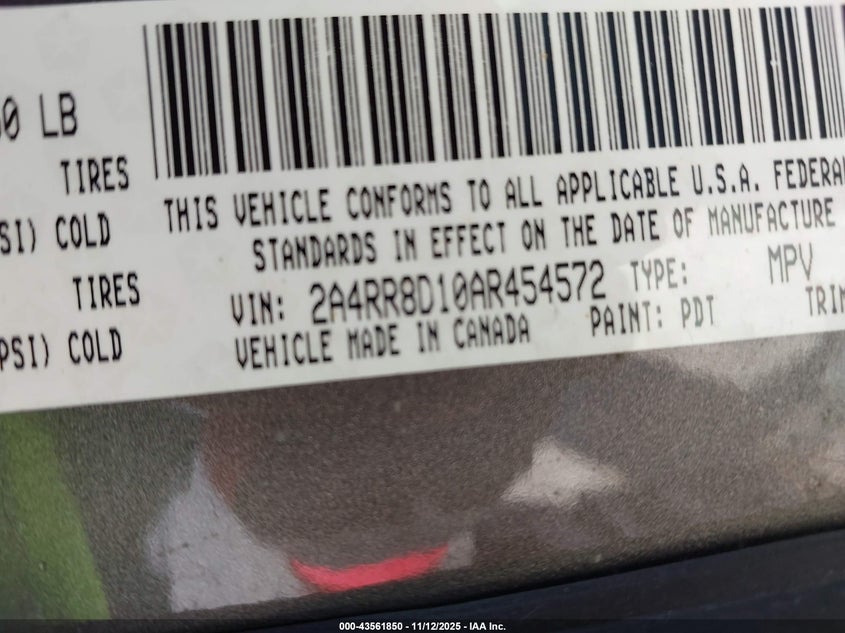 2010 Chrysler Town & Country Touring Plus VIN: 2A4RR8D10AR454572 Lot: 43561850