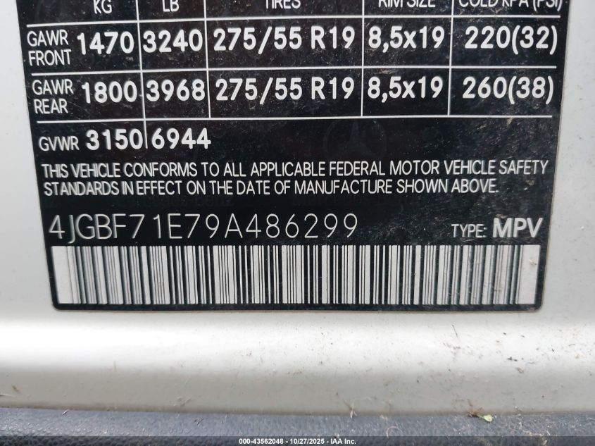 2009 Mercedes-Benz Gl 450 4Matic VIN: 4JGBF71E79A486299 Lot: 43562048