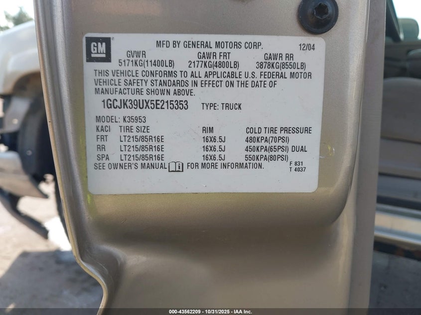 1GCJK39UX5E215353 2005 CHEVROLET SILVERADO photo no. 8