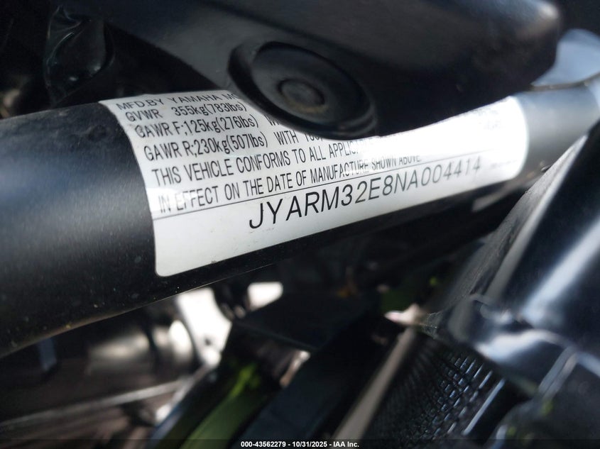 2022 Yamaha Mt07 VIN: JYARM32E8NA004414 Lot: 43562279
