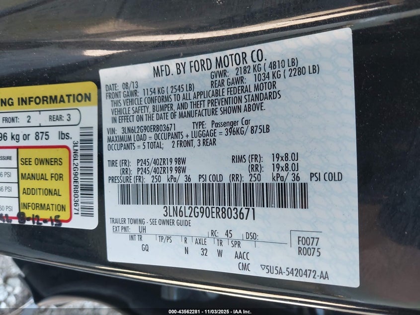 2014 LINCOLN MKZ 3LN6L2G90ER803671