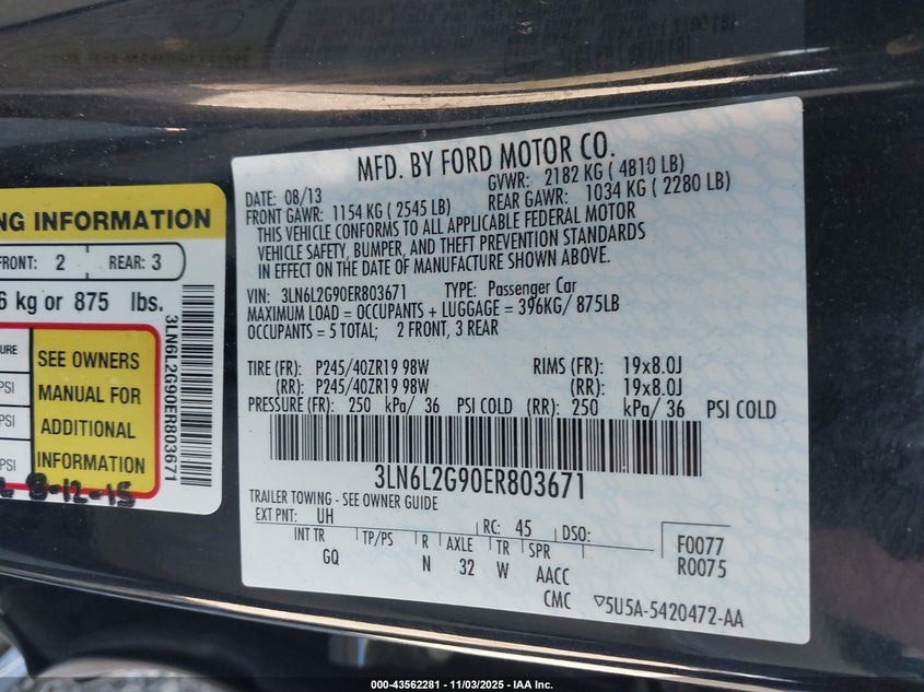 2014 LINCOLN MKZ 3LN6L2G90ER803671