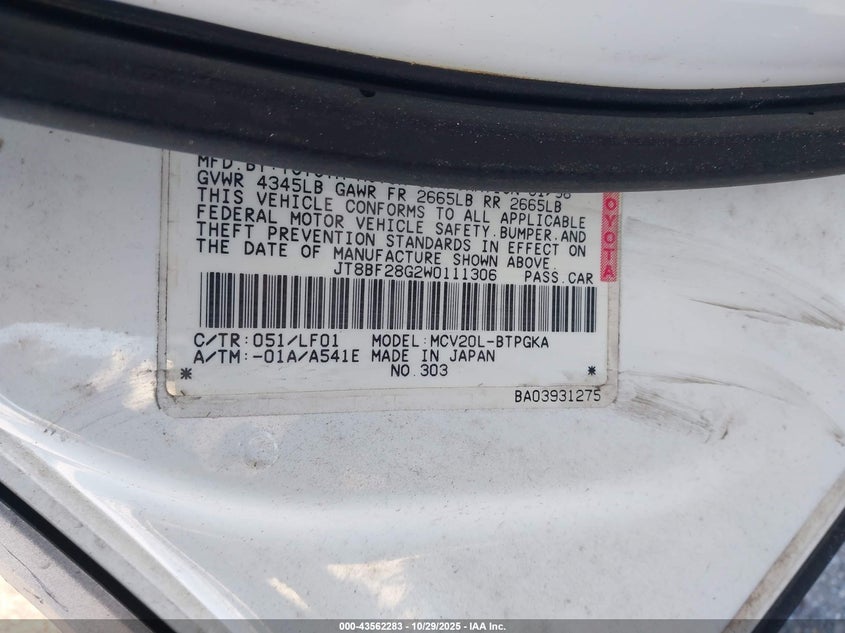 JT8BF28G2W0111306 1998 LEXUS ES photo no. 9