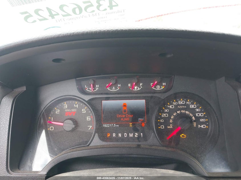 2013 Ford F-150 Svt Raptor VIN: 1FTFW1R6XDFB37021 Lot: 43562425