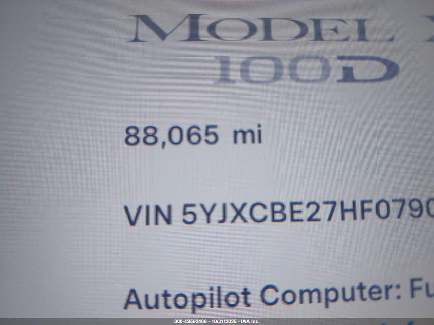 2017 Tesla Model X 100D/75D/90D VIN: 5YJXCBE27HF079059 Lot: 43562486