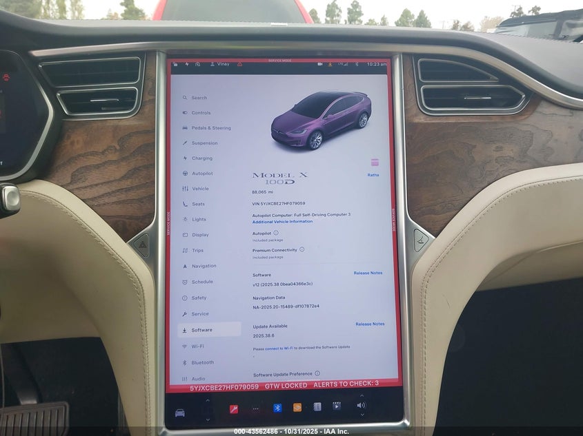 2017 Tesla Model X 100D/75D/90D VIN: 5YJXCBE27HF079059 Lot: 43562486